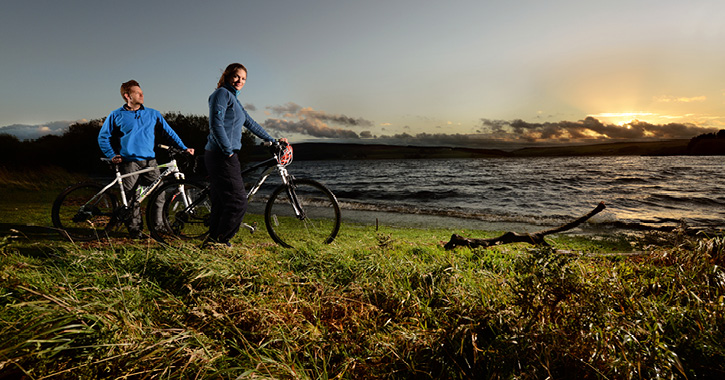 couple on their bikes in the Durham Dales